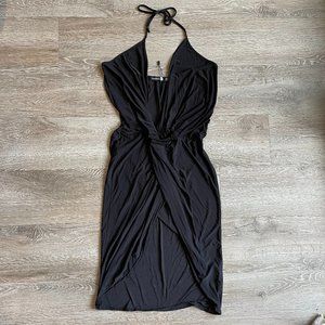 Boohoo NIGHT black halter party dress | Twist front plunging black dress